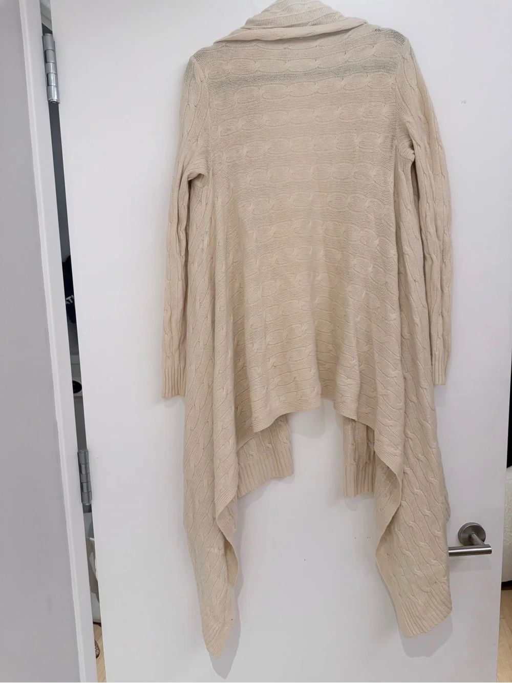Ralph Lauren Cream Cable-Knit Draped Open Front Cardigan